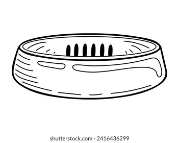 Soap dish sketch. Bathroom object. Hand drawn line art illustration.