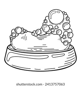 Soap dish sketch. Hygiene, clean hands. Hand drawn line art illustration.