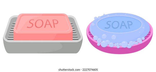 Soap in soap dishes.Two pieces of soap lying in different soap dishes.Vector illustration.