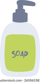 Um frasco de sabão com rótulo e cabeça de bomba, usado para distribuir sabão para lavar e higiene.