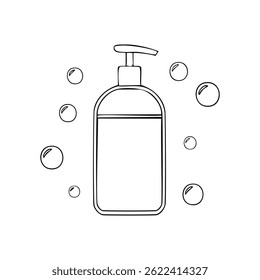 Dispensador de jabón con burbujas, Vector de contorno.