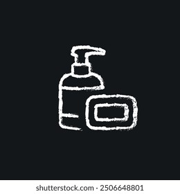 Soap dispenser chalk icon. Vector isolated black illustration.