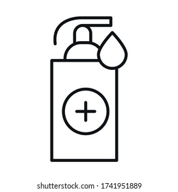 Soap dispenser and drop with cross line style icon design of Medical care and covid 19 virus theme Vector illustration