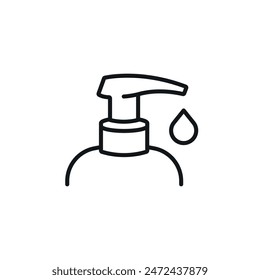 Dispensador de jabón con icono de gota lineal. Ilustración personalizable de línea. Símbolo de contorno. Vector de dibujo de contorno aislado. Trazo editable