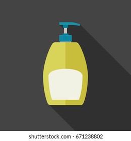 Soap dispenser in flat style. Vector illustration of plastic cosmetic bottle with long shadow.