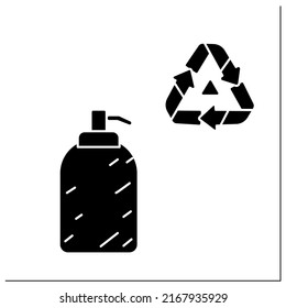 Icono de glifo dispensador de jabón. Botella de jabón líquido cerámico con reutilizable. Artículos de uso doméstico ecológicos, basura cero y accesorios de baño.Cartel plano rellenado. Ilustración vectorial de silueta aislada