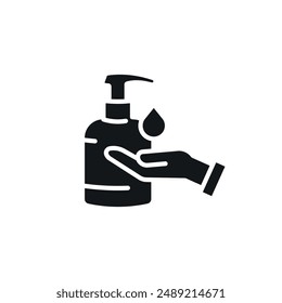 Soap dispenser and hand simple glyph icon. Vector solid isolated black illustration.