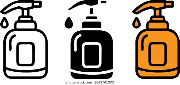 Conjunto de iconos de dispensador de jabón - Ilustración de símbolo de lavado a mano de botella de Vector