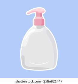 Soap dispenser icon. Transparent plastic bottle with pump filled with liquid soap. Hygiene and skincare product for hand washing and personal care.