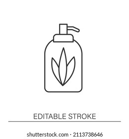 Soap dispenser line icon. Ceramic liquid soap for hand disinfection. Reusable bottle with reusable linear pictogram. Zero waste concept. Isolated vector illustration. Editable stroke - Shutterstock ID 2113738646
