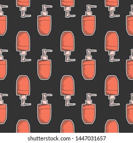 Soap dispenser. Vector concept in doodle and sketch style. Hand drawn illustration for printing on T-shirts, postcards. Seamless pattern for textile, paper wrap.