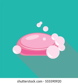 soap flat icon style with long shadow isolated on blue background. bathroom elements vector sign symbol