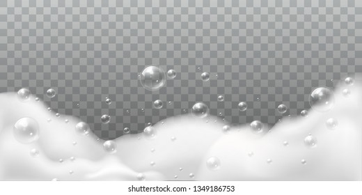 Soap foam. Bath laundry white bubbles, shampoo soap clean bubbling shiny washing hygiene detergent isolated vector background