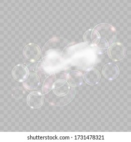 Soap foam bubble on transparent background .Bath foam realistic vector illustration. Object beauty health care concept design 