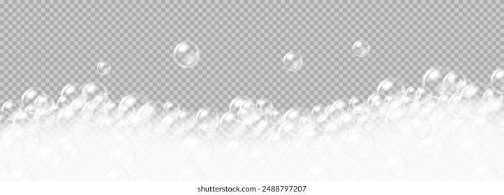 Soap foam bubble vector illustration on transparent background. Cleaning supplies and comfort of frothy bath essentials presented in 3d format