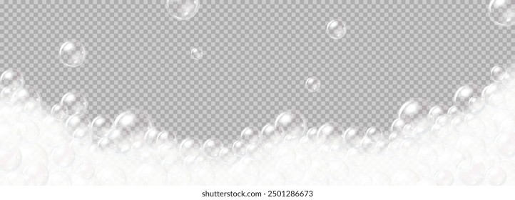 Soap foam bubble vector illustration on transparent background. Cleaning supplies and comfort of frothy bath essentials presented in 3d format