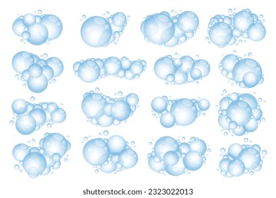 Soap foam bubbles. Cartoon bath suds of shampoo. Vector illustration isolated on white background.