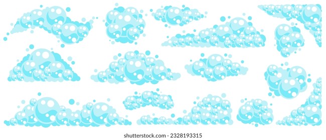 Soap foam bubbles. Cartoon bath suds of shampoo. Vector illustration isolated on white background.