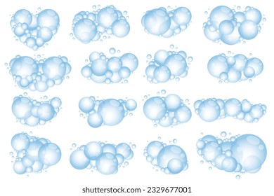 Soap foam bubbles. Cartoon bath suds of shampoo. Vector illustration isolated on white background.