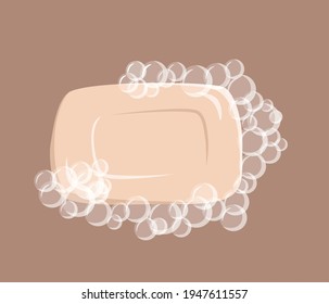 Soap with foam and bubbles colorful cartoon vector illustration. Housework tool cleaning supply design template for banners, web sites, printed materials, infographics