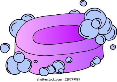 Soap with foam and bubbles icon. Vector illustration of foam soap. Hand drawn soap with bubbles and foam.