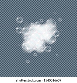 Soap foam bubbles isolated on transparent background. Realistic looking vector illustration.
