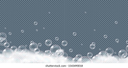 Soap foam bubbles isolated on transparent background. Realistic looking vector illustration.