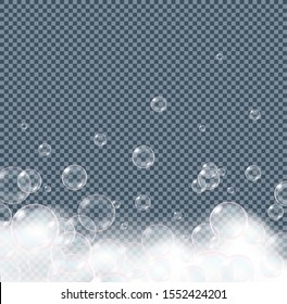 Soap foam bubbles isolated on transparent background. Realistic looking vector illustration.