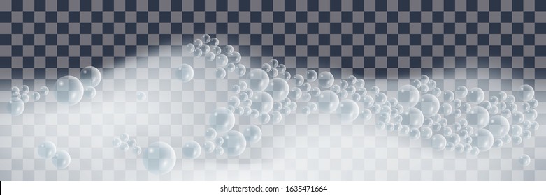 Soap foam with bubbles isolated on transparent background. Vector illustration
