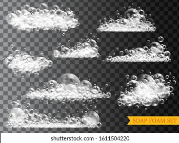 Soap foam with bubbles isolated vector illustration on transparent background