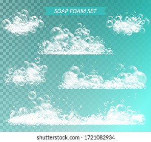 Soap Foam With Bubbles Isolated Vector Illustration On Transparent Background