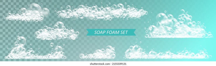 Soap foam with bubbles isolated vector illustration on transparent background
