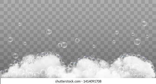 Soap foam and bubbles on transparent background. Vector illustration