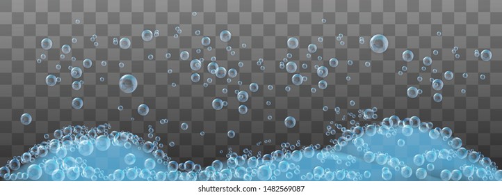 Soap foam and bubbles on transparent background. Vector illustration