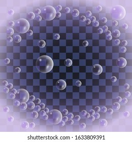 Soap foam with bubbles on transparent background. Vector illustration
