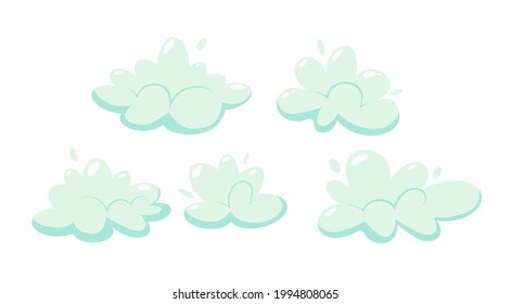 Soap foam with bubbles. Set of cartoon shampoo and soap foam suds. Vector flat illustration