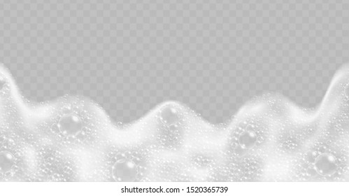 Soap foam with bubbles top view isolated on transparent background. Sparkling shampoo and bath lather realistic vector illustration.