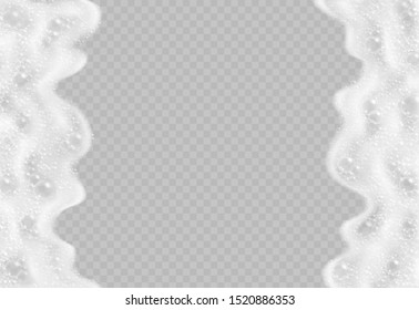 Soap Foam With Bubbles Top View Isolated On Transparent Background. Sparkling Shampoo And Bath Lather Realistic Vector Illustration.