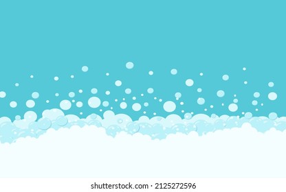 Soap foam with bubbles. Vector abstract illustration of cartoon soap foam with blue bubbles.