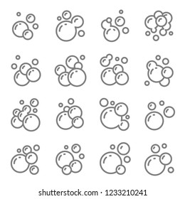 Soap Foam Bubbles Vector line Icon Set. 