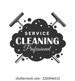Soap foam cleaning mop. Vintage cleaning service label. Vector illustration