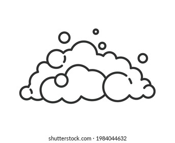 Soap foam cloud with bubbles. Illustration of suds, foam, smoke, shampoo, gel and cleanser. Flat vector line icon.