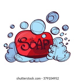 Soap with foam hand drawing.
