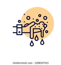 Soap foam in hand, house work, cleaning vector icon 