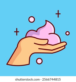 Soap Foam in Hand Vector Illustration Icon. Flat Cartoon Style
