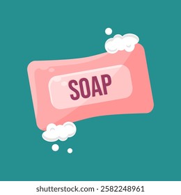 Soap and foam icon pink color designed in flat cartoon style, vector illustration. Bar soap for bathing.