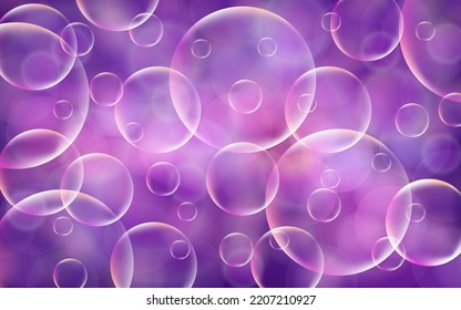 Soap foam isolated in defocused violet bokeh abstract background.