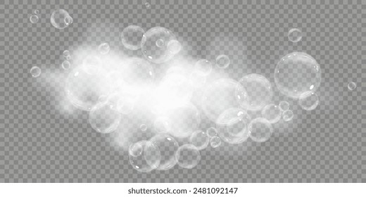 Soap foam isolated on transparent background. Set of bath foam with shampoo bubbles. Soap, gel or shampoo bubbles overlay 