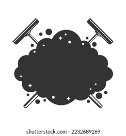 Soap foam with mops silhouette isolated on white background. Cleaning concept. Vector illustration