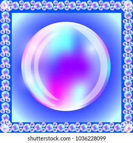Soap foam on gradient background. Realistic water bubbles. Vector Illustration